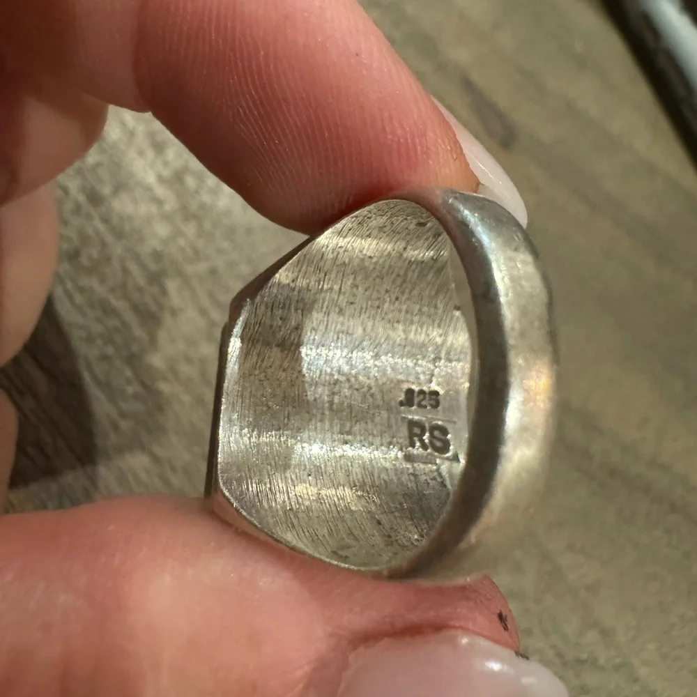 Vintage Native American RS Signed 925 Sterling Opal Inlay Ring 10.2g Sz 10.25 - Picture 8 of 9